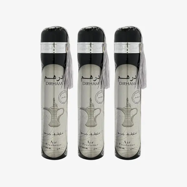 Viral Dubai Air Freshener Dirham Silver 300ml Multipack Combo Deal  - Fresh Floral Fragrance for Home and Car Ard Al Zaafaran - Scented, Household Lemon Oud Bottle Lavender Rose Cardamom Fruits Tropical Light Aroma Perfume 4