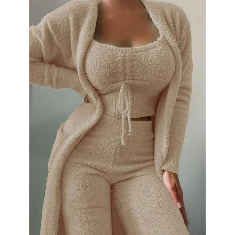 New Women's Plush Three Piece Lace up Pajama Set - Casual Set Pajamas 4