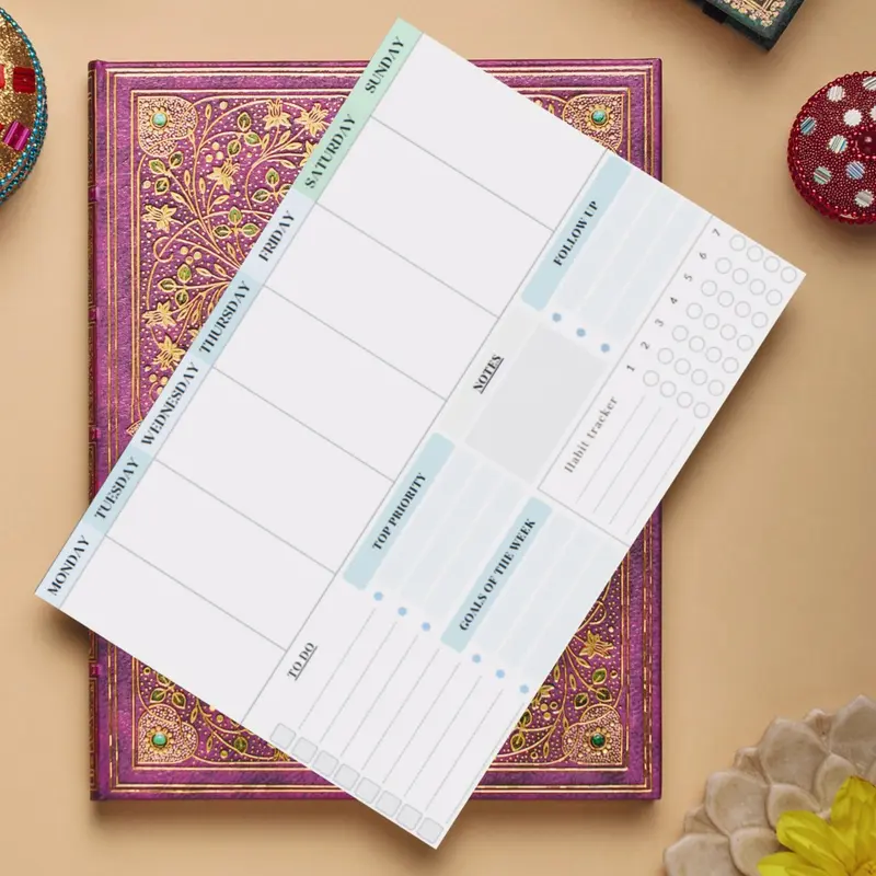 weekly To do list Notepad l A4 Tear-off weekly calendar Productivity Organizer office home + hourly schedule l desk planner l back to school l checklist l notepads task & goal planning l portable l plan l Desk accessories Stationary Agenda Study busy time 5
