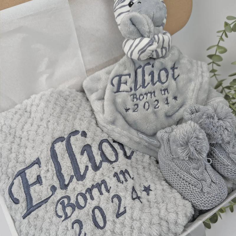 Embroidered Zebra Comforter Blanket Gift Set | Baby Shower Gift | Baby Booties | Baby Gift | Newborn Girl Boy | Newborn Baby Gift 2