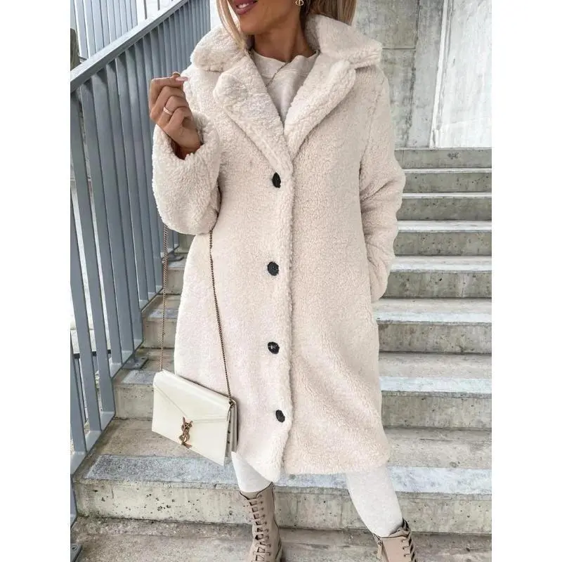 [2024]Autumn and winter  European and n women's wool long-sleeved lapel plush blouse, long jacket0 8