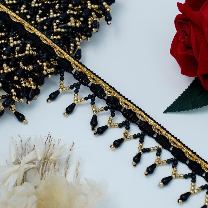 2 Yrds Beaded Multicoloured Fringe Scalloped Shape Pearl Vintage Style Trim Ribbon Sewing on Edging Perfect for adding a touch of vintage charm to wedding stationery or craft projects Decoratiing Lamp Shade,Curtain edging,table cloth edging Decoration 6