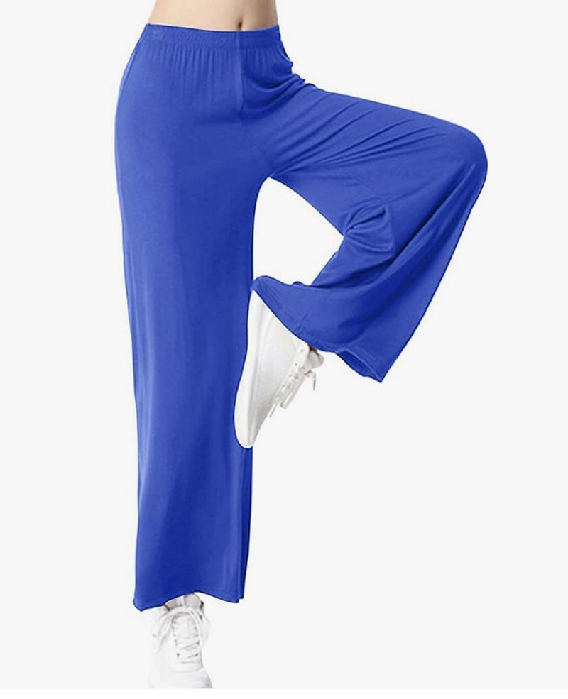 Product Introduction of Fashion luva Women Wide Leg Trousers Elastic High Waist Palazzo Plus Size Pants Ladies Casual Tummy Control Flared Yoga Pants Solid Stretchy Loose Bell Bottoms Sports Fitness Workout Office Bootcut Pants Womenswear Underwear Comfort Basic 19