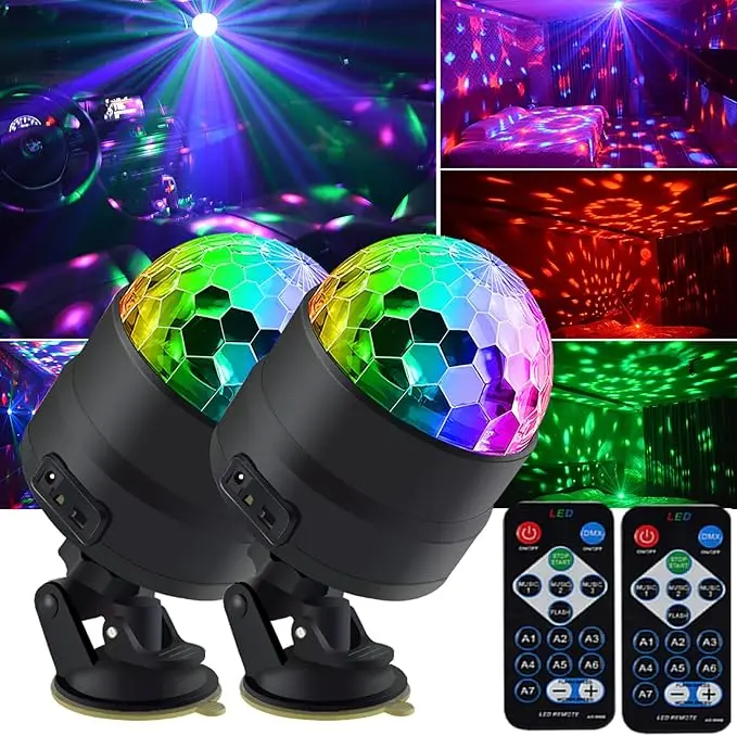 2Pack LED Disco Ball Party Lights – Sound Activated Strobe DJ Lighting for Halloween, Christmas, Birthday, and Wedding Events – Energy Efficient A+++ Stage and Room Decorations
