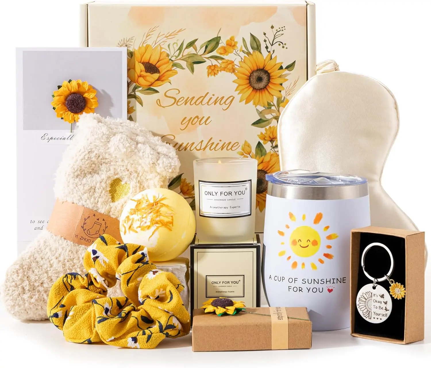 Sunflower Gifts for Women, Birthday Hampers Pamper Gifts for Her, Get Well Soon Gift Baskets Self Care Package Relaxation Bath Set Christmas Gifts for Your Mum, Wife, Best Friends, Sister, Daughter Bright Comfort