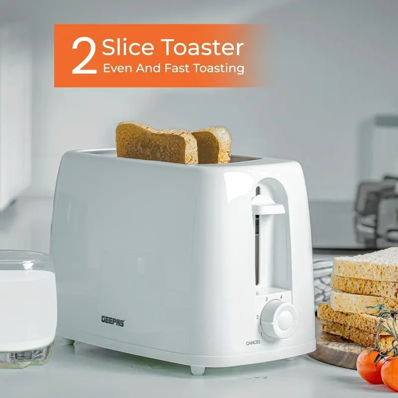 2 Slice Bread Toaster 6 Level Browning Control with Crumb Tray 650W White 4