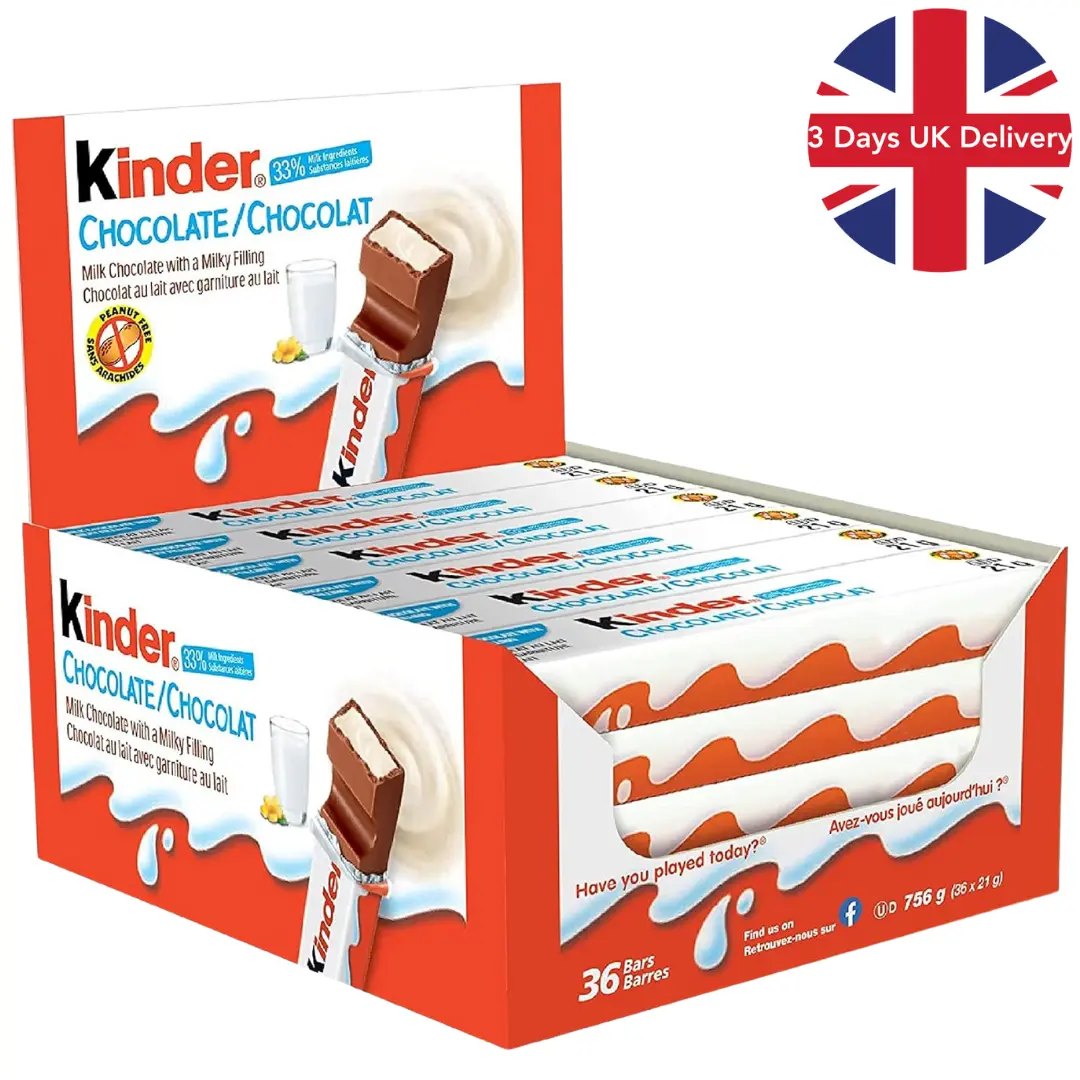Kinderr Chocolate Medium Bars, Bulk Gift Box - Milk Chocolate Bars with Creamy Filling, 36 Pack (21g Each) Snack Dessert kinder happy
