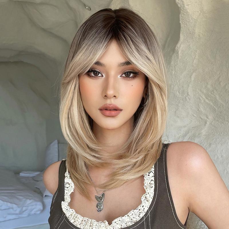 Natural-Looking 18 Inch Ombre Bob Wig for Women - Cute Layered Mixed Blonde Synthetic Straight Hair - Perfect for Any Occasion 5