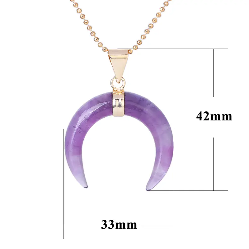 Natural Stones Crescent Moon Necklaces Pendants Purple Crystal Pink Quartz White Stone Gold Color Reiki Women Jewelry 1