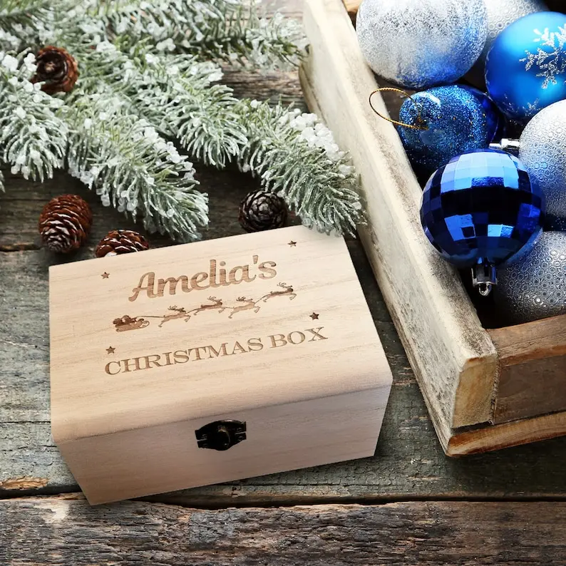Personalised Engraved Wooden Christmas Gift Box Gift for Kids or Adults |18 cm Empty box Traditional Xmas Gift jewellery 6