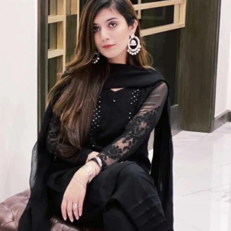 Handmade Chicken kari Chifoon 4PC Women Dress For Muslim Women and Girls ( Sleeves and Daman Design will be as per Black Suit Design) 1