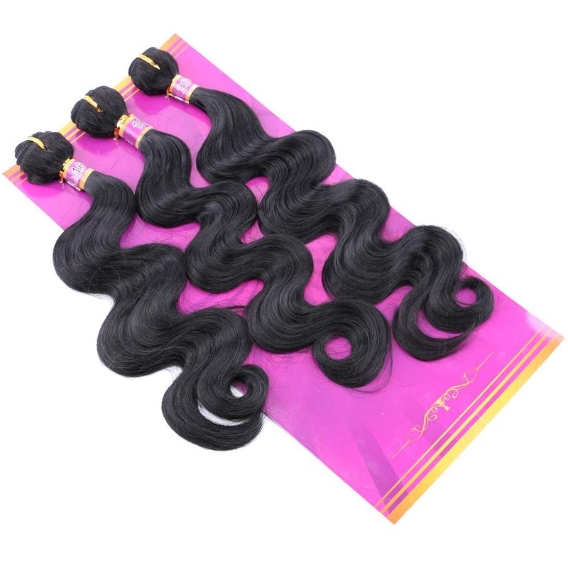3 Bundles Body Wave Synthetic Hair Weave Extensions 16 18 20 Inches Mixed Color Black Hair Weft (1#) 4