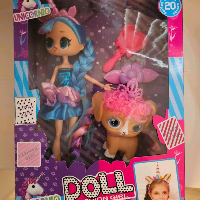 Unicorn Colored Doll with Dog and Accessories - Classic & Novelty Toy plush 3