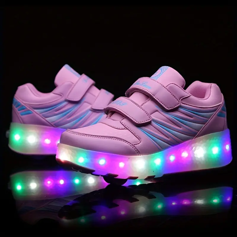 Girl's Fashion LED Light Roller Shoes, Comfy Detachable Wheel Skate Sneakers For Outdoor 5