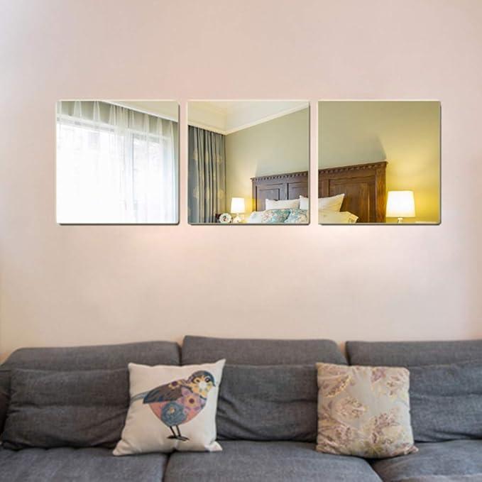 9 Pcs Mirror Sheets Self Adhesive Non Glass Mirror Tiles Wall Sticky Mirror for Home Decoration 5.9x5.9x0.04inch 4