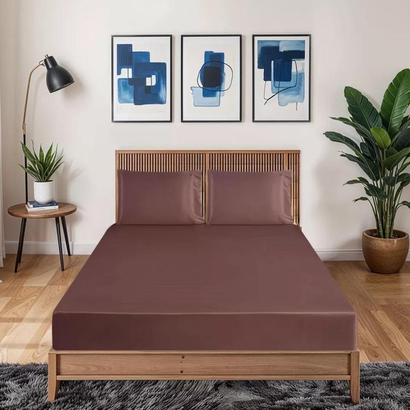 3Pcs Luxury Silk Satin Fitted Sheet Set – 40cm Deep Pocket Mattress Cover + Pillowcases (Single/Double/King) 4