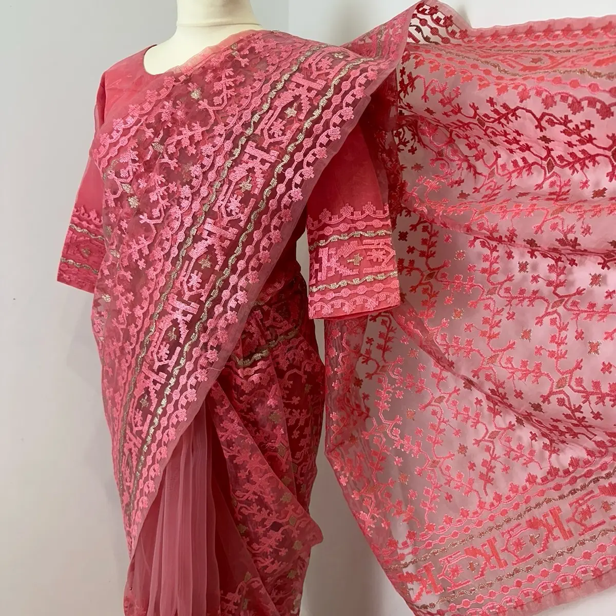 Aniquecollection / HOT PINK sari perfect for Sangeet or Mehndi, bright coloured sari, organza material women formal wear