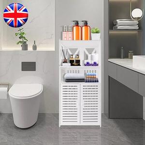 Free-Standing White Bathroom Storage Cabinet with Cupboard and Drawers