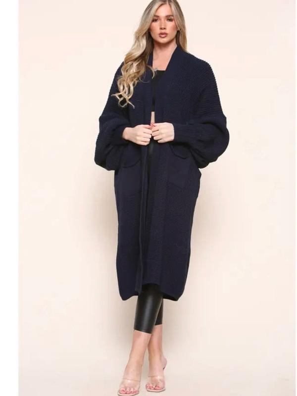 Women Chunky Knitted Oversized Cardigan Ladies Balloon Sleeve Long Maxi Cardigan Knitwear Womenswear Tops Underwear Long Sleeve Comfort Basic Minimalist 4