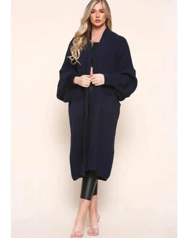 Women Chunky Knitted Oversized Cardigan Ladies Balloon Sleeve Long Maxi Cardigan Knitwear Womenswear Tops Underwear Long Sleeve Comfort Basic Minimalist 4
