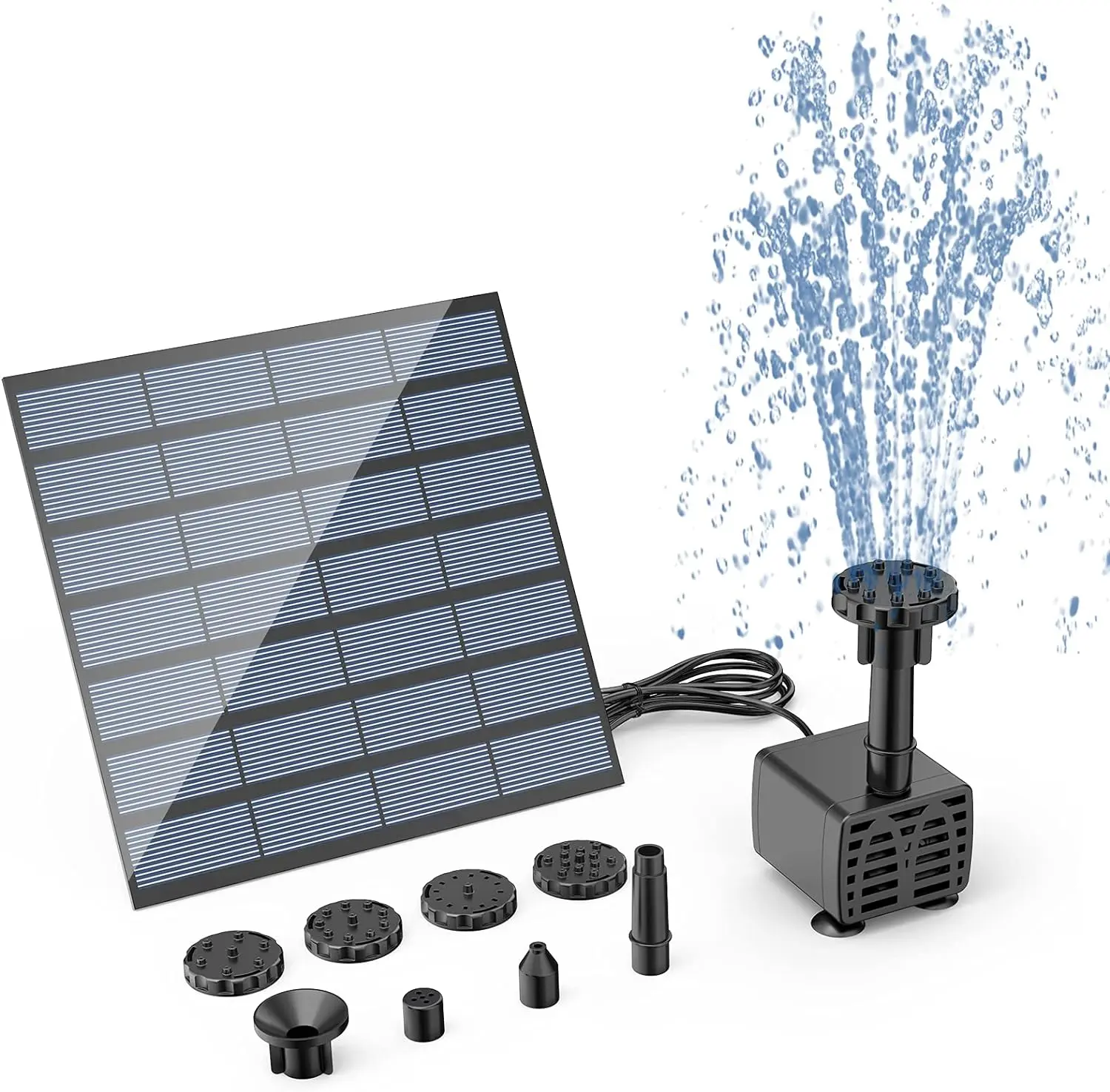 DIY Solar Fountain Pump, Solar Panel Pond Powered Water Feature Pump with 6 Nozzles, DIY Solar Pond Pump for Garden, Bird Bath, Aquarium