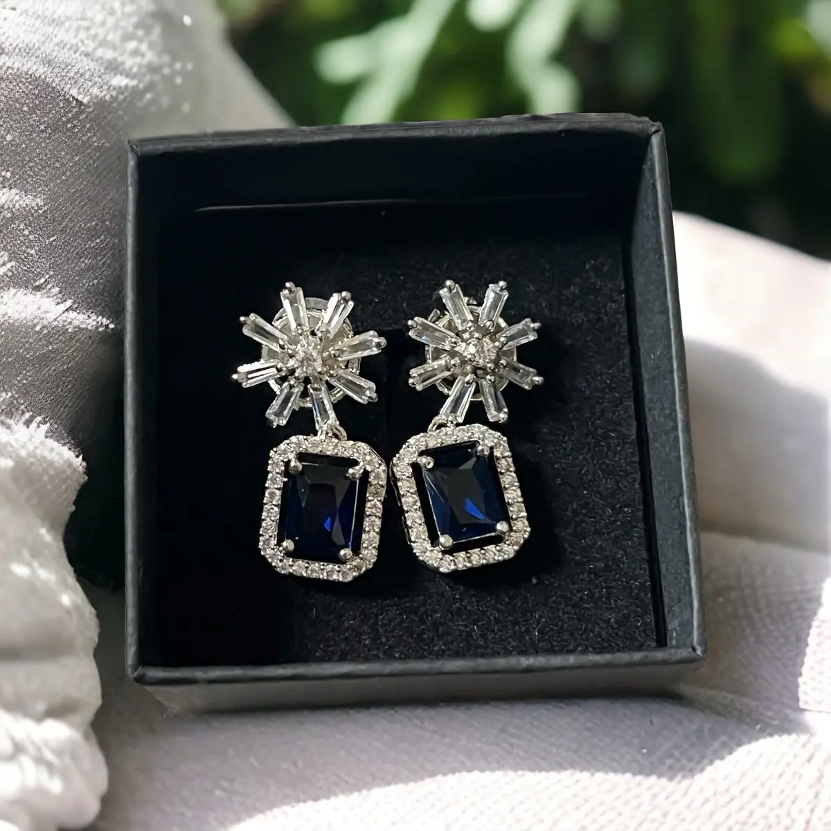 Sapphire Blue Star Studded Drop Earrings stud