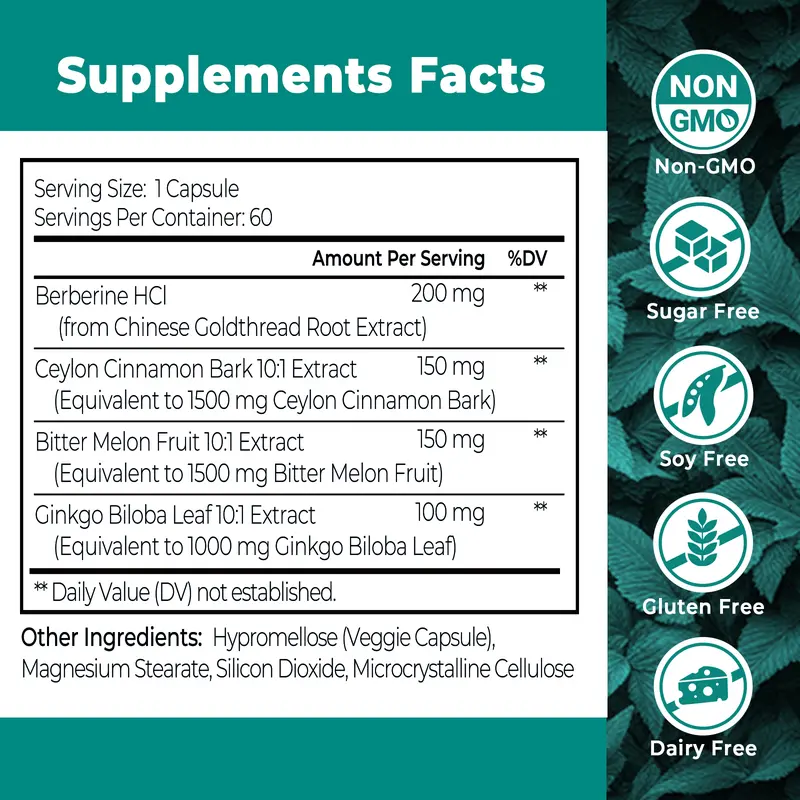 DN 4-in-1 Berberine Supplement with Ceylon Cinnamon Bitter Melon Ginkgo 1500mg, Support Gut Health, Wellness, Divinity Nutra 3