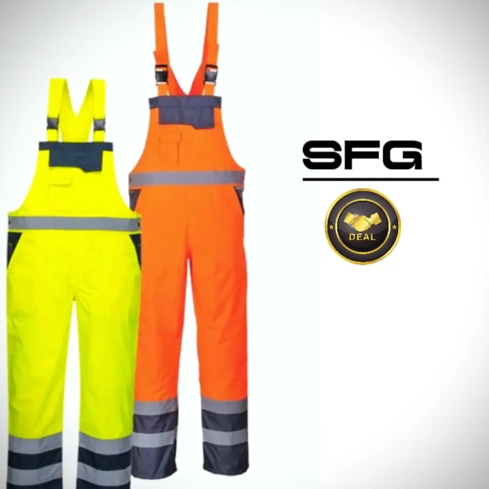 Hi Visibility Contrast Bib & Brace Water Resistant Windproof Warmth Breathable Cover Adjustable S-4XL 2 Tone Menswear Clothing Reflective Pocket