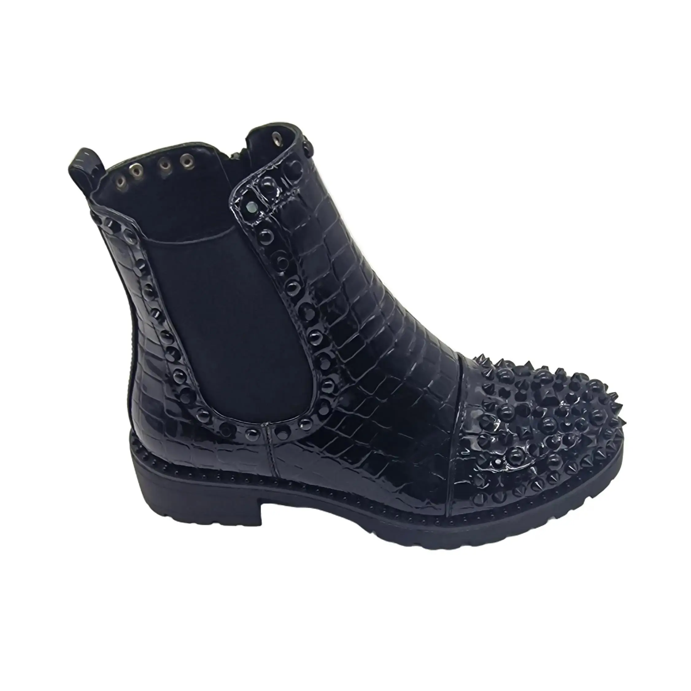 WOMENS LADIES BLACK CROC STUDED ROUND TOE WITH SIDE STUDED WITH ZIP Winter