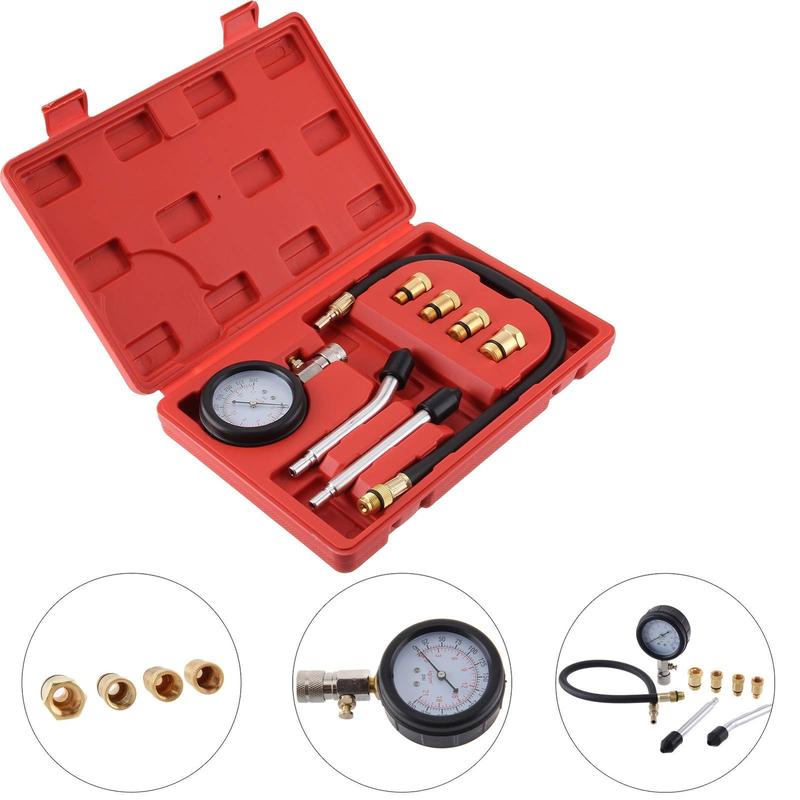 GoDyna Compression Tester Petrol Engine Compression Test Kit Automotive Petrol Pressure Gauge Diagnostic Tool with Plastic Case for Vehicles and Motorcycles 2