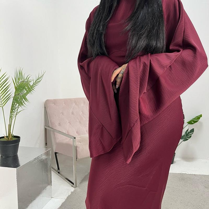 Ladies satin tie back frill sleeve modest dress onesize uk 6-14 long dresses 6