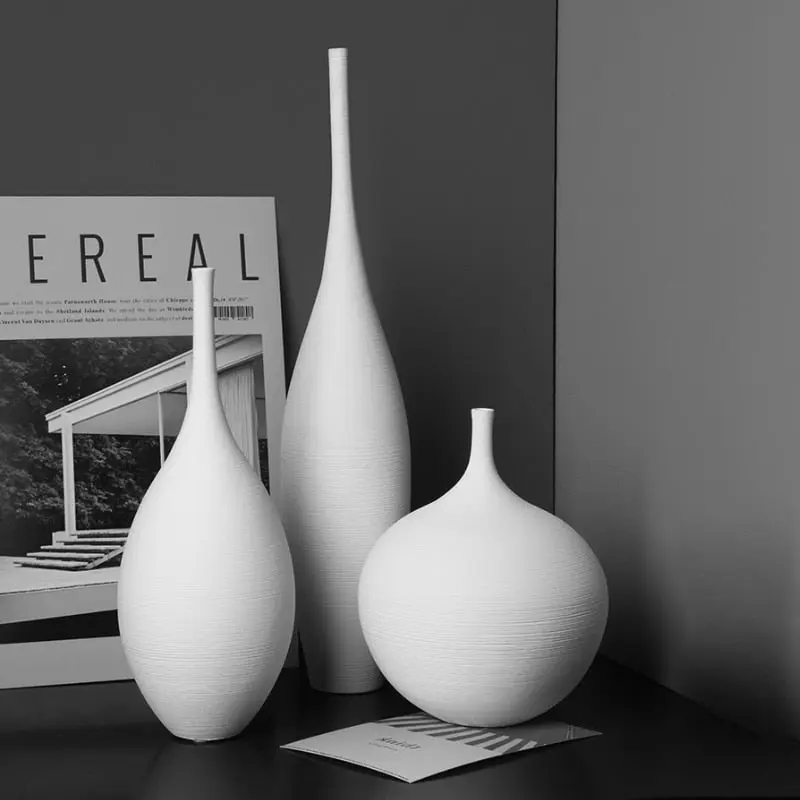 Monochrome Bottle Vase - Minimalist Ceramic Home Decor - Black and White Art Vase