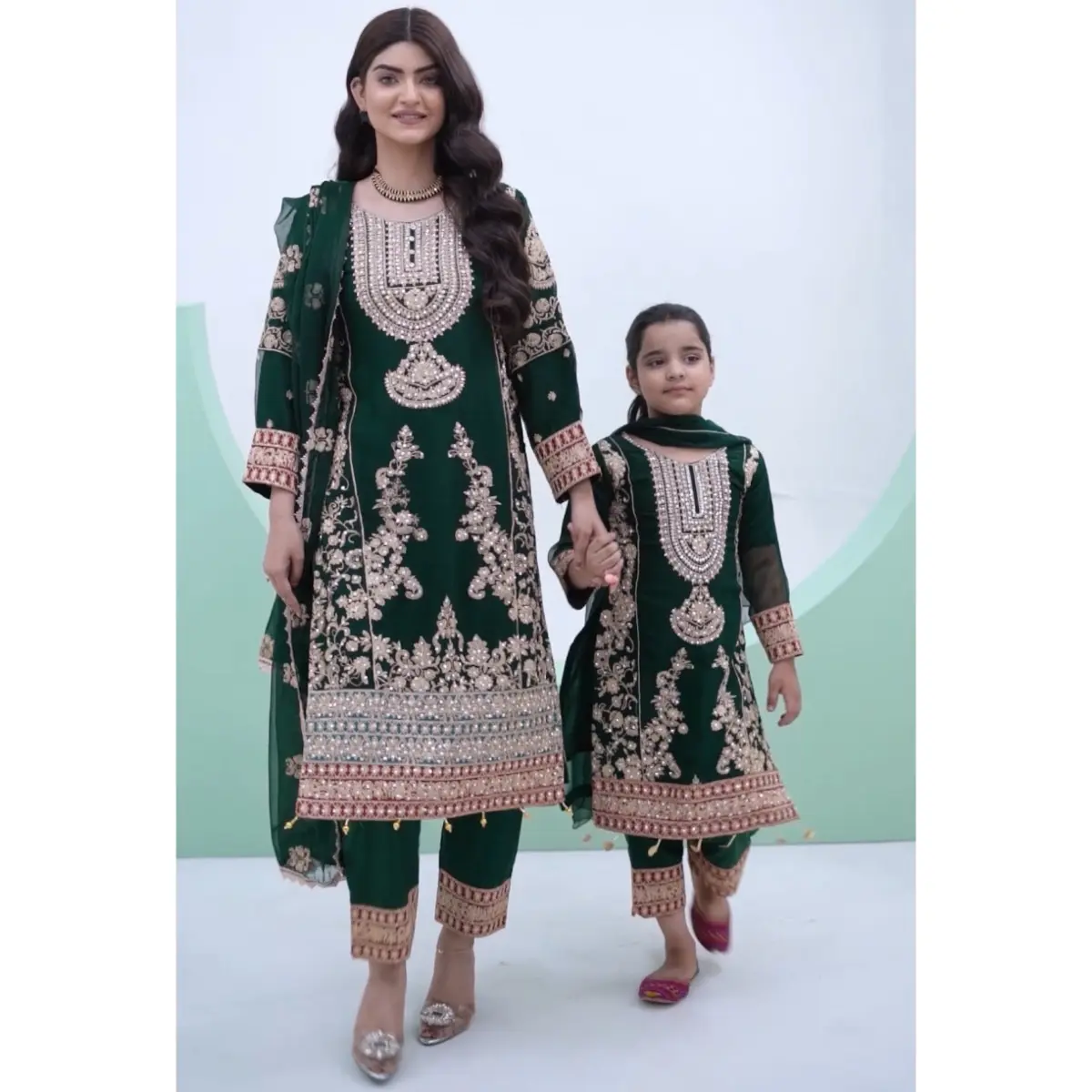 POSHAAK SOFT CHIFFON 3PCS MOTHER DAUGHTER SALWAR KAMEEZ