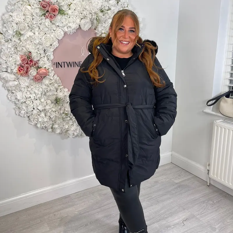 KIRSTY Puffer Fur Belted Hood Coat 1