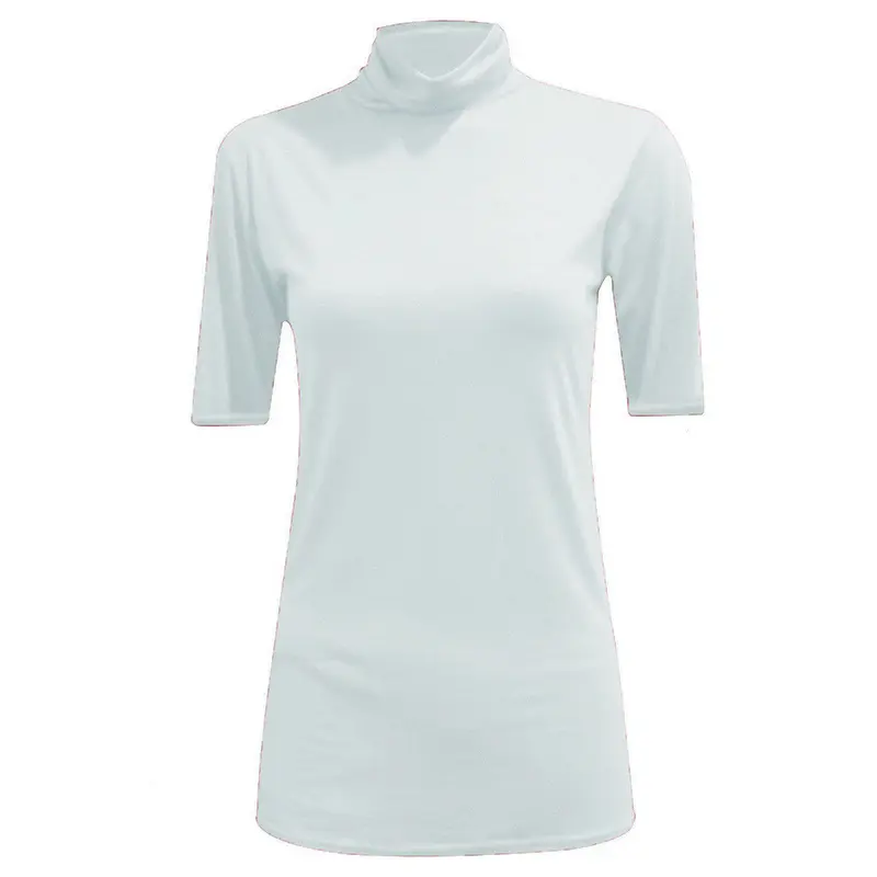 EFTINAN Ladies Womens Short Sleeve Polo Neck Top Plain Stretch Turtle Neck Shirt UK 8-26 turtleneck white tops 6