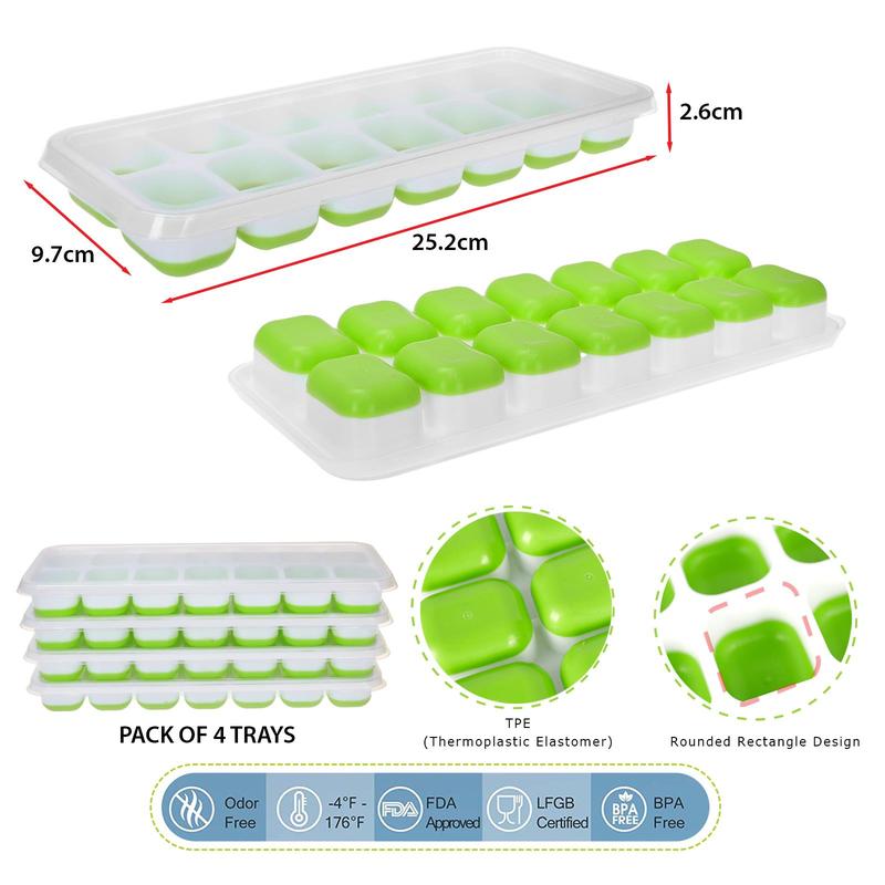 Silicone Ice Cube Trays Stackable Easy-Release Free Cocktail Freezer 4 Pack Ice Cube Tray with Lid Easy to Clean Ice Cube Moulds Save Freezer Space Reusable Ice Trays BPA Free Flexible Silicone Ice Cube Trays Removable Cubes for  Drinks  Kitchen Set 7