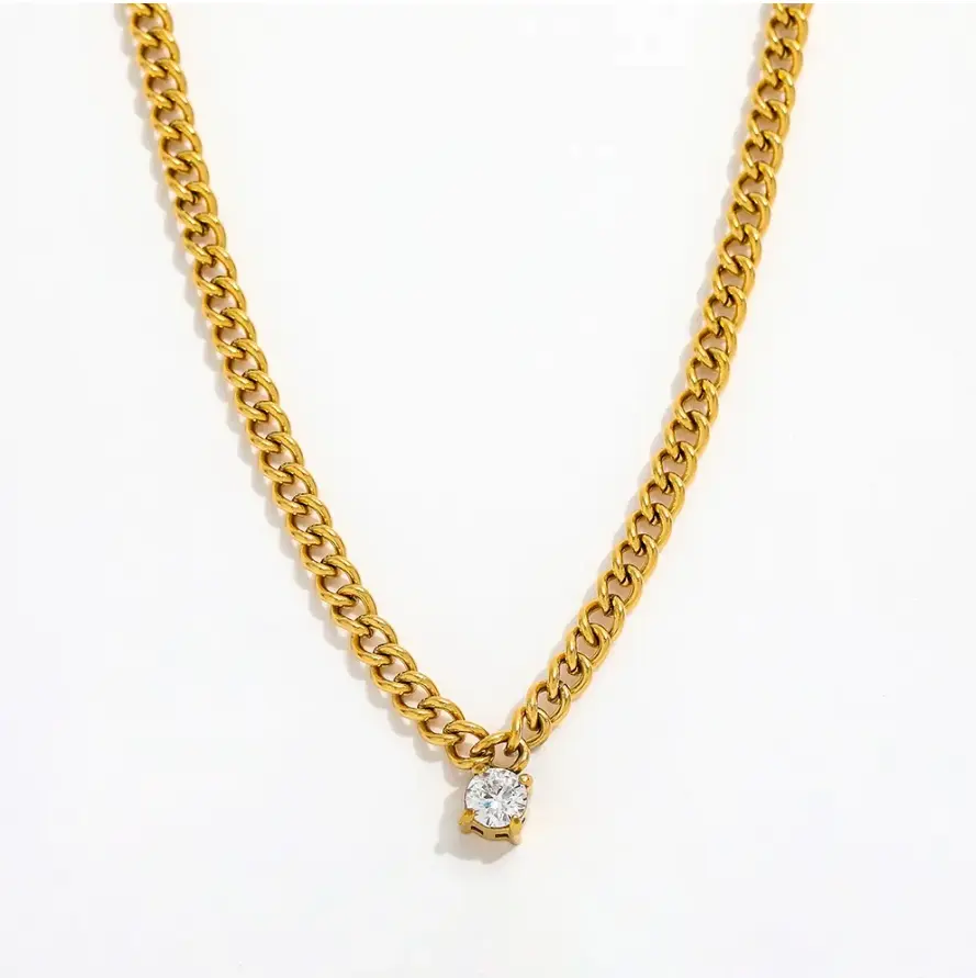 Larkin Curb Chain Zirconia Necklace / Stainless Steel Daily Birthday Anniversary