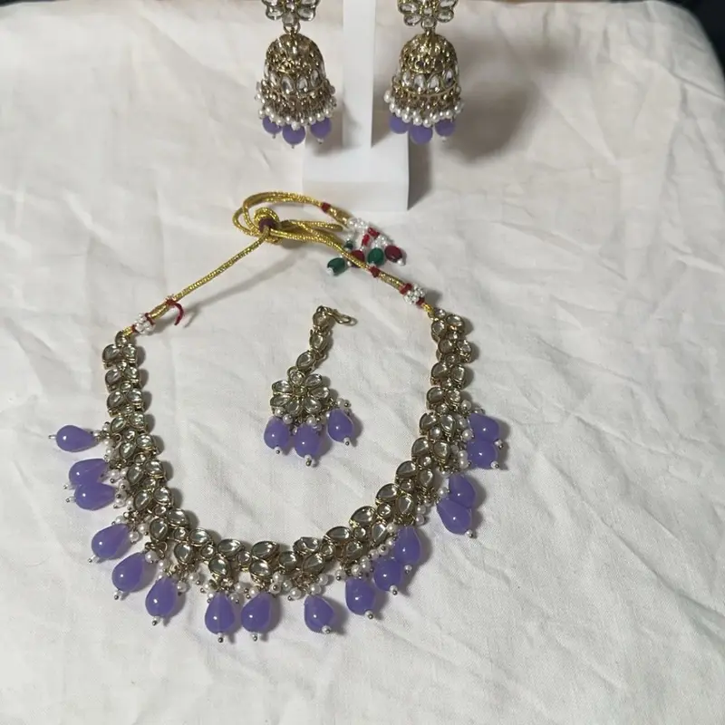 Children’s Flat line Kundan necklace set for young girls 2