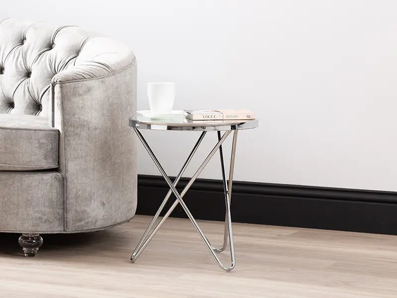 Round Side Table for Living Room Furniture, 50cm Clear Glass Top Sofa Table for Small Spaces, End Table with Chrome Metal Legs 3