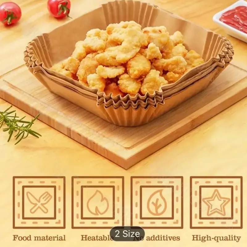100pcs and 50pcs Disposable Parchment Paper Liners for Reusable Air Fryers | Easy Clean-Up, Non-Stick, Eco-Friendly | Air Fryer Accessories Bakeware Utensils Set Square Waterproof 4