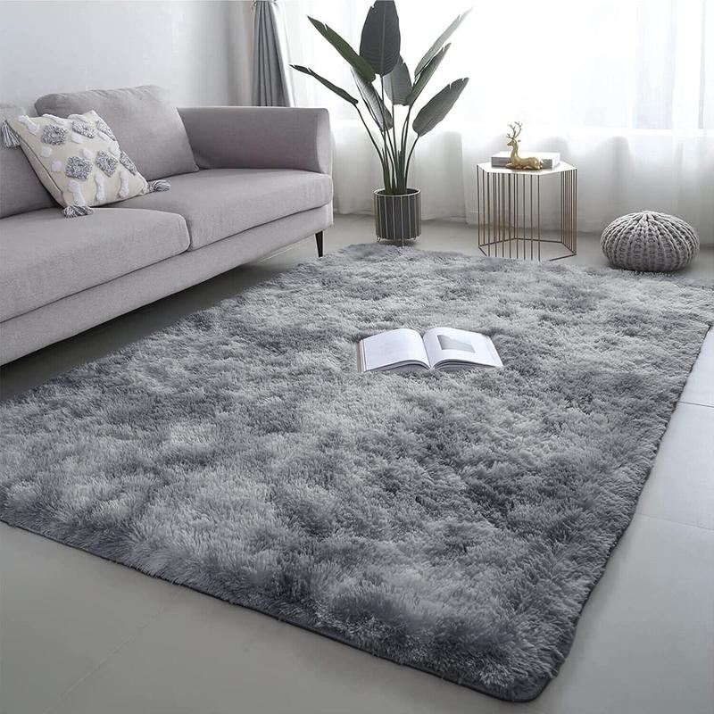 Large Shaggy Rug Fluffy Rugs Anti-Slip Living Room Bedroom Soft Carpet Floor Mat Cotton Plaid Non-slip Anti-skid Indoor Black 1