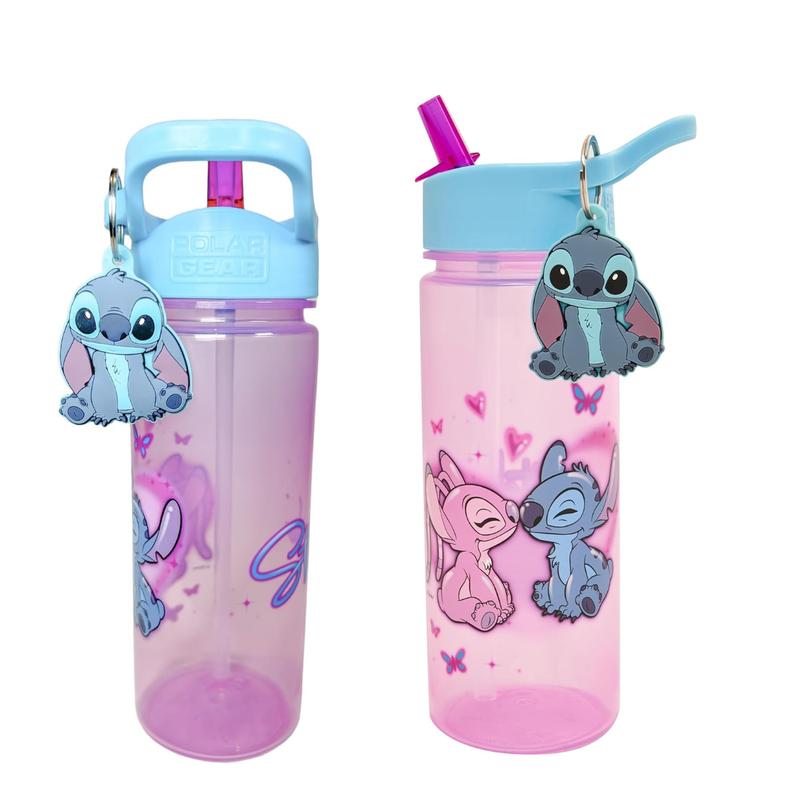 Stitch and Angel 500ml Kids Water Bottles with Straw by Polar Gear - Lilo And Stitch Gifts For Girls - Back to School Supplies Girls Water Bottle - Stitch Water Bottle with Stitch Keyring Charm Drinkware Tumbler Mug Cup 4