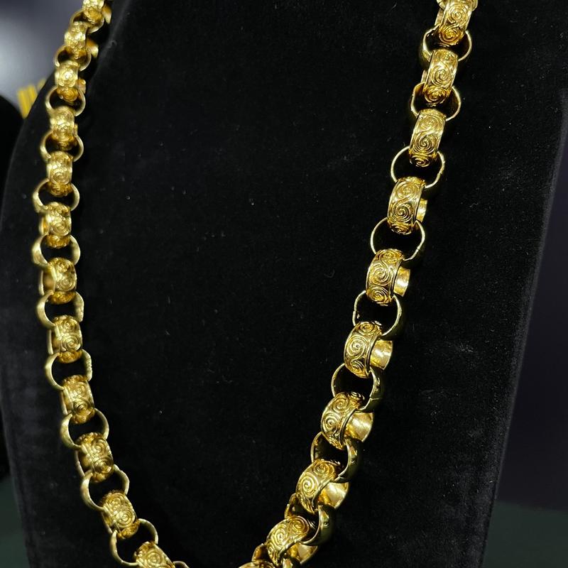 XXL Patterned Belcher Chain and Bracelet Gold Plated with Albert Clasp - 14k Gold Plated 24inch 3