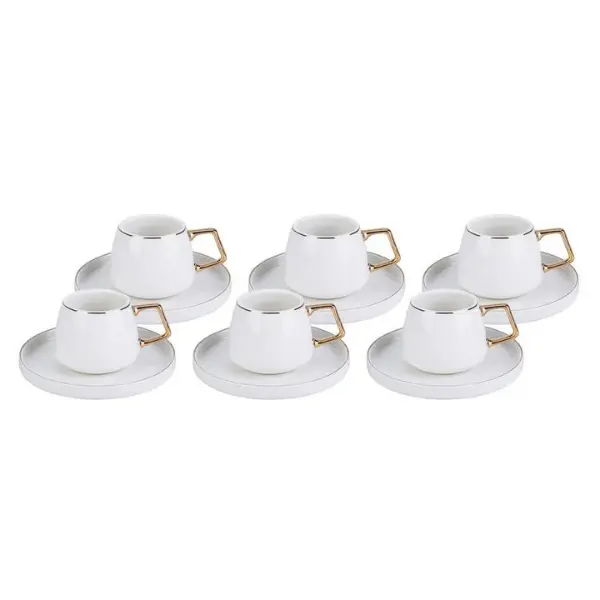 Karaca Saturn 12 Piece Porcelain Espresso Turkish Coffee Cup Set for 6 People, 100ml, White Gold Classic Drinkware 1