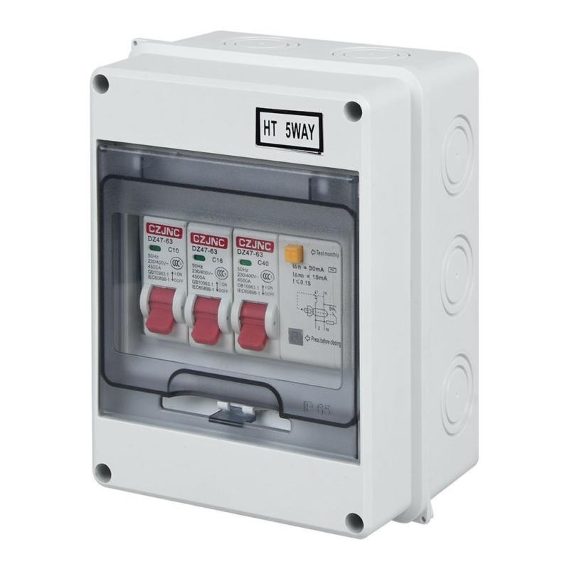 5 Way Garage Shed Camper Van Caravan Consumer Unit Fuse Box with RCD and 2 x MCB 7