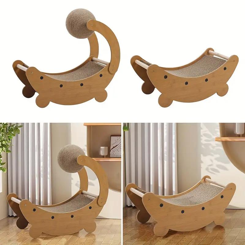 Moonboat Shape Cat Tree Scratching Post Board Climbing Activity Centre Bed Sofa Toys Scratcher with Ball cat  furniture 1