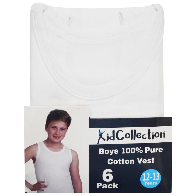 Boys/Girls Pack of 6 Vests | 100% Pure Cotton Interlock Vests | School Uniform PE Underwear in White 4