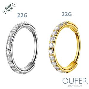 Oufer 22G AAA+ Grade CZ Hinged Segment Nostril Nose Piercing Ring Lobe Ear Piercing 316L Stainless Steel Inner Diameter 6mm 7mm