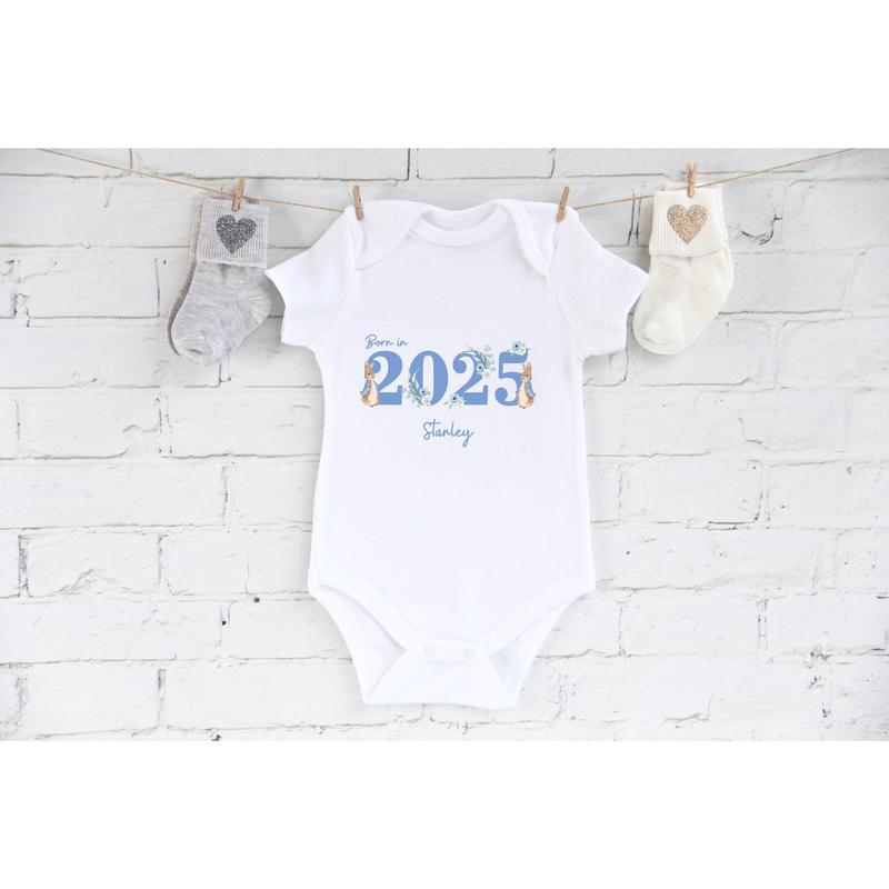 Personalised Peter Rabbit Born in 2025 Baby Outfit, Coming Home - New baby arrival Vest, Rompersuit 1