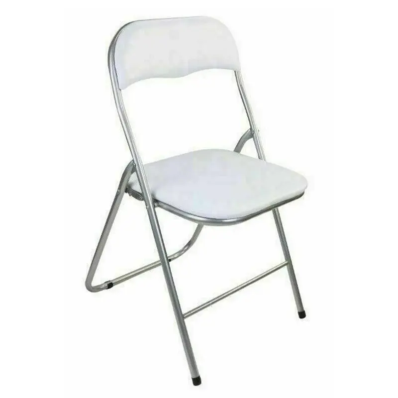 Folding Light Weight Silver Frame Faux Leather Padded Seat Chair 4